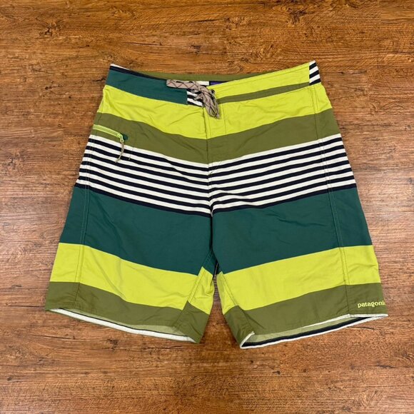 Patagonia Other - Patagonia Green Striped Wavefarer Board Shorts Swim‎ Trunks Bermudas Men's 35x9